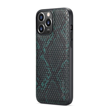 iPhone 13 Pro - Groen - 2 in 1 Slangen Portemonnee Book Case met Rits