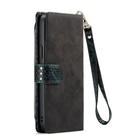 iPhone 13 Pro - Groen - 2 in 1 Slangen Portemonnee Book Case met Rits
