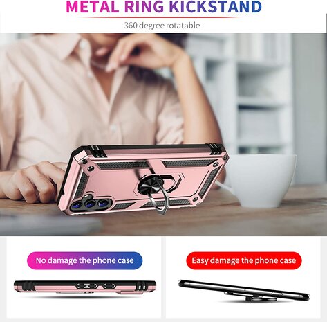 Samsung A14 Roségoud &amp; 2X Glas - Armor met Kickstand Ring
