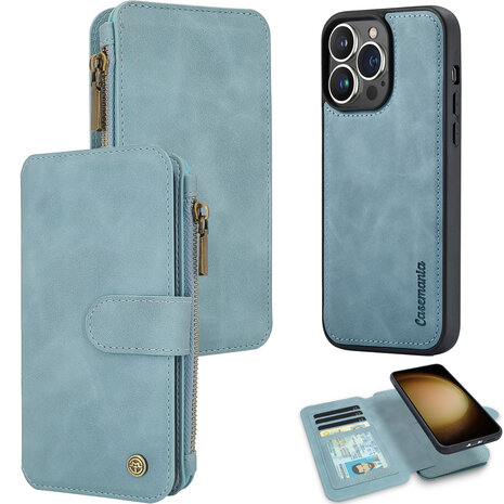 iPhone 15 Pro - Aqua Blue - 2 in 1 Rits Book Case
