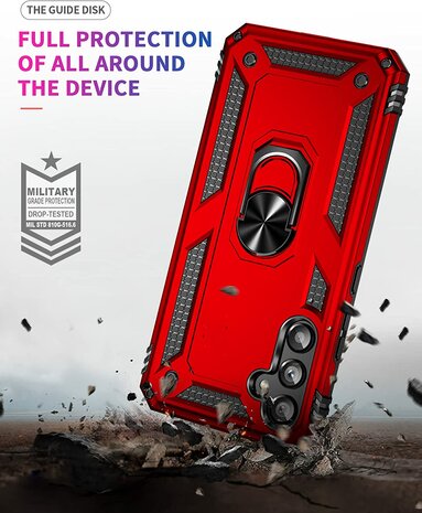 Samsung A55 - Rood - 2X Glas - Armor met Kickstand Ring