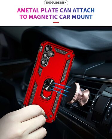 Samsung A55 - Rood - 2X Glas - Armor met Kickstand Ring