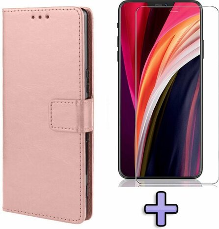 iPhone 12 Mini - Book Case &amp; Glas - Rosegoud