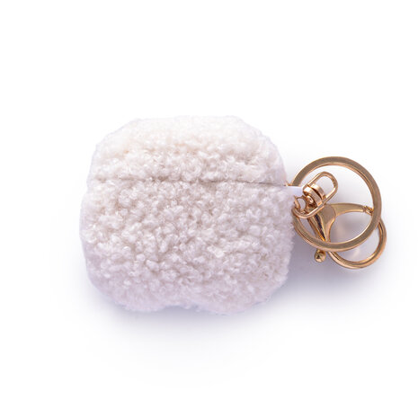 AirPods 4 - Wit - Schokbestendig Teddy Furr Cover met Ring &amp; Sleutelhanger