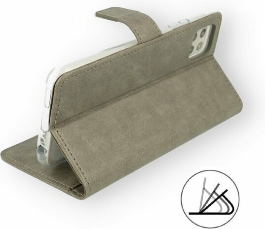 iPhone 13 - Book Case &amp; Glas - Grijs