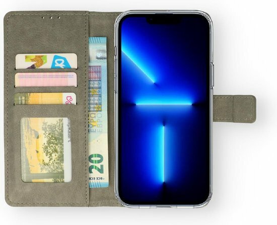 iPhone 13 - Book Case &amp; Glas - Grijs