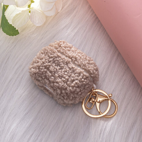 AirPods 3 - Grijs - Schokbestendig Teddy Furr Cover met Ring &amp; Sleutelhanger
