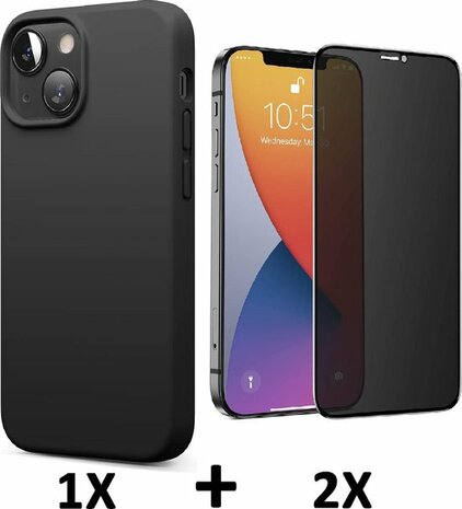 iPhone 13 Mini - Back Cover &amp; 2X Privacy Glas - Zwart