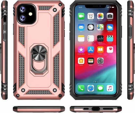 iPhone 11 - Armor met Kickstand Ring - Rosegoud