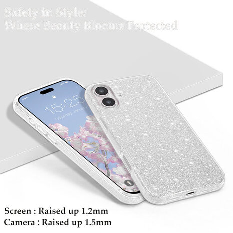 iPhone 16 Plus - Glitter Back Cover - Zilver