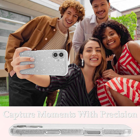 iPhone 16 Plus - Glitter Back Cover - Zilver
