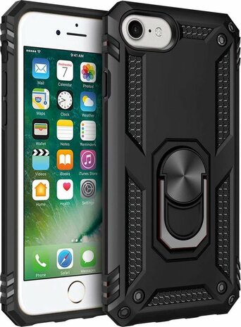 iPhone SE (2022 / 2020) - iPhone 6(s)/7/8 - Armor met Kickstand Ring - Zwart