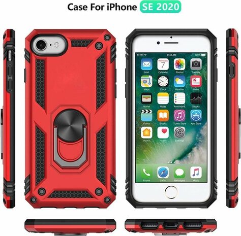 iPhone SE (2022 / 2020) - iPhone 6(s)/7/8 - Armor met Kickstand Ring - Zwart