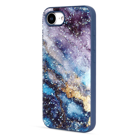 iPhone 16E - Marmer Diamant Glitter - Blauw