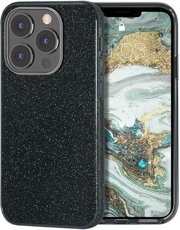 iPhone 14 Pro Max - Glitter Back Cover - Zwart