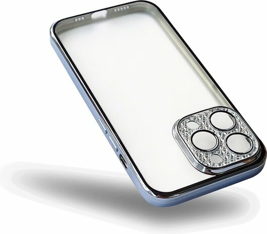 iPhone 12 - Glitter Cam Back Cover - Blauw