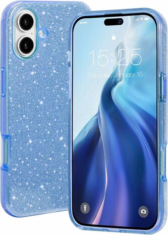 iPhone 16 Plus - Glitter Back Cover - Blauw