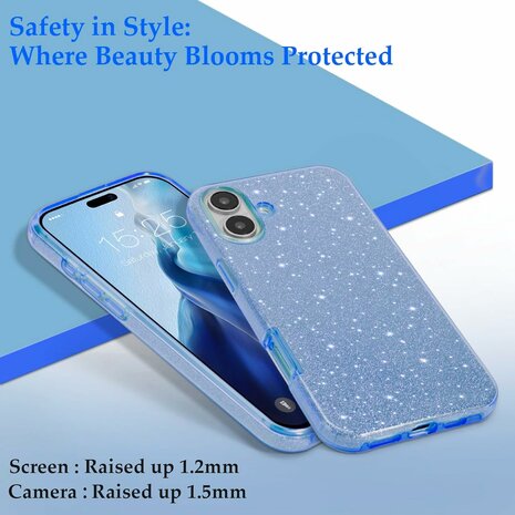 iPhone 16 Plus - Glitter Back Cover - Blauw