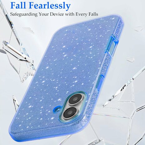 iPhone 16 Plus - Glitter Back Cover - Blauw