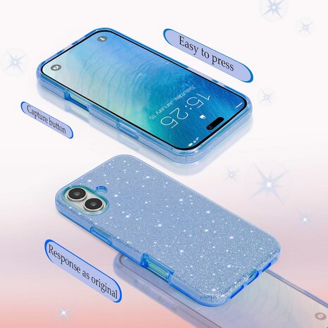 iPhone 16 Plus - Glitter Back Cover - Blauw