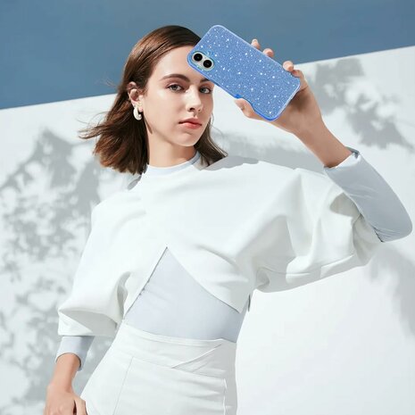iPhone 16 Plus - Glitter Back Cover - Blauw