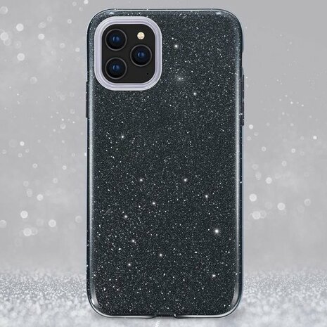 iPhone 12 Pro Max - Glitter Back Cover - Zwart