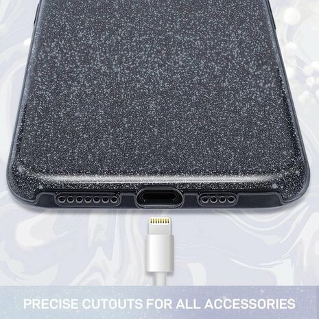 iPhone 12 Pro Max - Glitter Back Cover - Zwart
