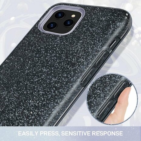 iPhone 12 Pro Max - Glitter Back Cover - Zwart
