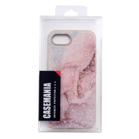 iPhone 16E - Marmer Diamant Glitter - Roze