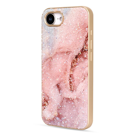 iPhone 16E - Marmer Diamant Glitter - Roze