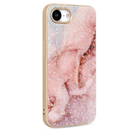 iPhone 16E - Marmer Diamant Glitter - Roze