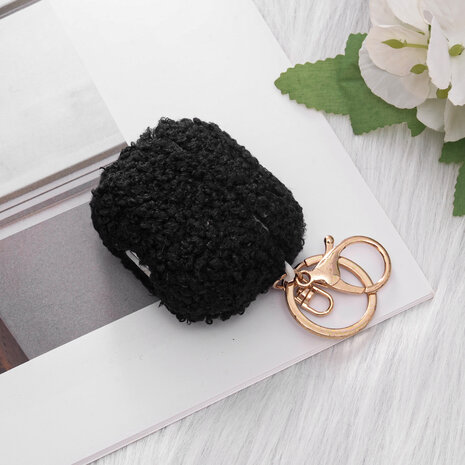 AirPods 3 - Zwart - Schokbestendig Teddy Furr Cover met Ring &amp; Sleutelhanger