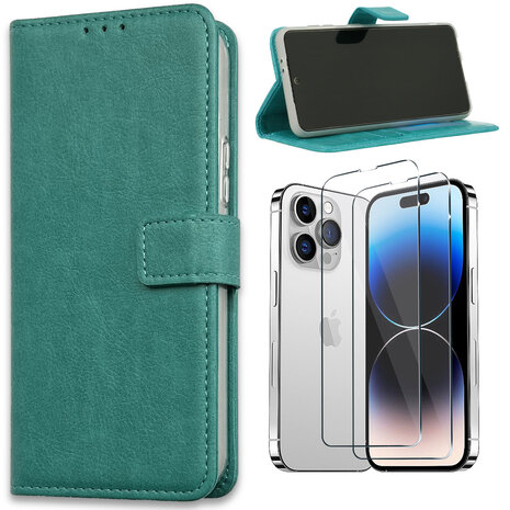 iPhone 15 Plus - Book Case &amp; 2x Glas - Turquoise