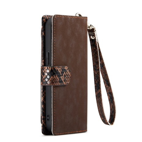 iPhone 13 - Bruin - 2 in 1 Slangen Portemonnee Book Case met Rits