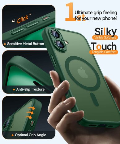 iPhone 16 - Matte MagSafe Armor Back Cover - Donker Groen