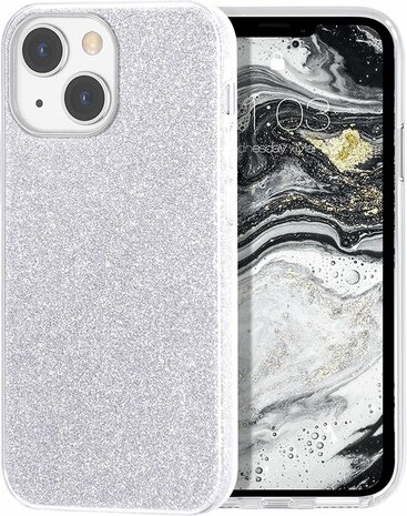 iPhone 14 - Glitter Back Cover - Zilver