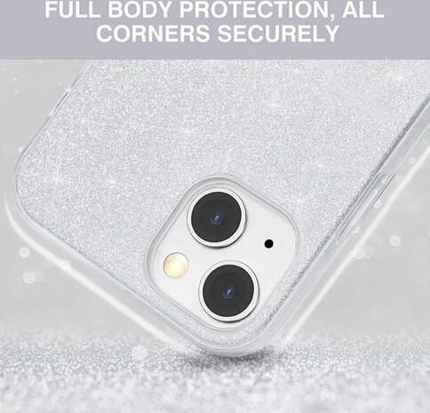 iPhone 14 - Glitter Back Cover - Zilver