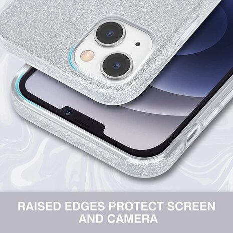 iPhone 14 - Glitter Back Cover - Zilver