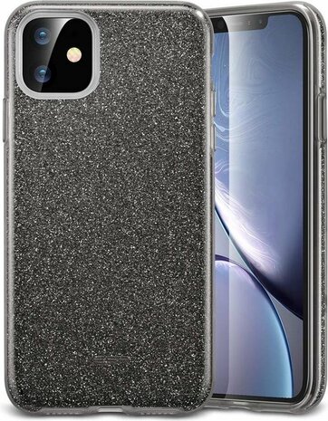 iPhone 12 Mini - Glitter Back Cover - Zwart