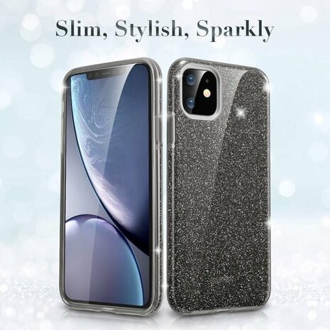 iPhone 12 Mini - Glitter Back Cover - Zwart