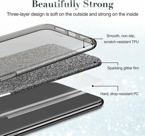 iPhone 12 Mini - Glitter Back Cover - Zwart