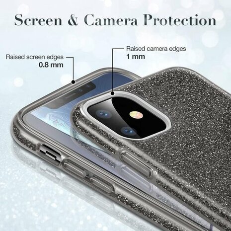 iPhone 12 Mini - Glitter Back Cover - Zwart
