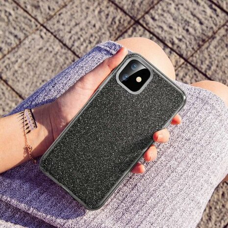 iPhone 12 Mini - Glitter Back Cover - Zwart