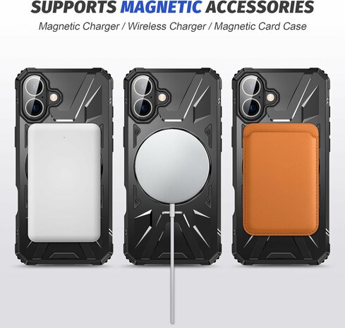 iPhone 16 - MagSafe Kickstand Armor Back Cover - Zwart