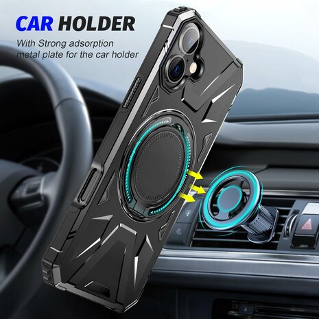 iPhone 16 - MagSafe Kickstand Armor Back Cover - Zwart