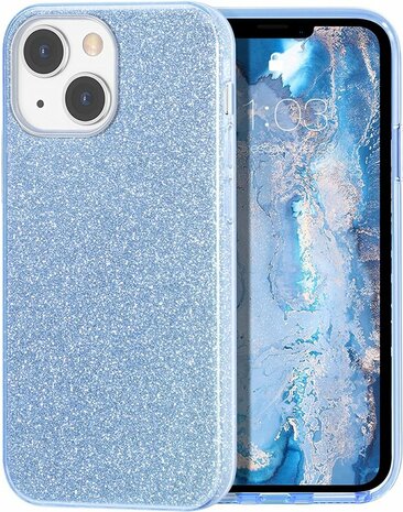 iPhone 13 Mini - Glitter Back Cover - Blauw