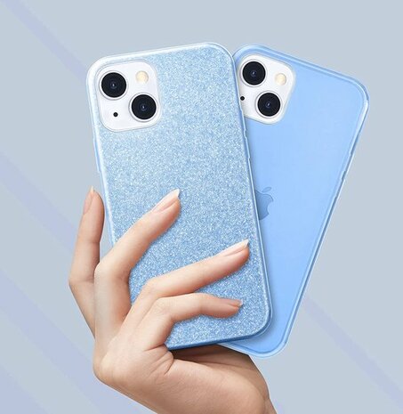 iPhone 13 Mini - Glitter Back Cover - Blauw