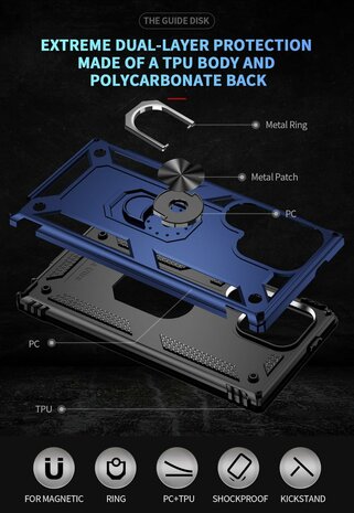 Samsung S24 Ultra Blauw - Armor met Kickstand Ring