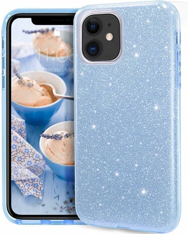 iPhone 11 - Glitter Back Cover - Blauw