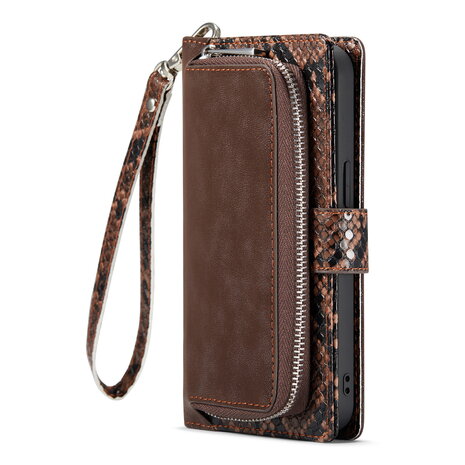 iPhone 13 Mini - Bruin - 2 in 1 Slangen Portemonnee Book Case met Rits